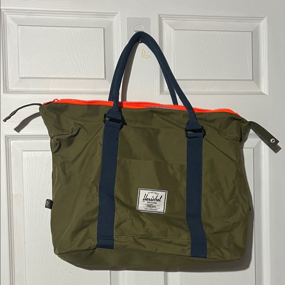Herschel Supply Company Olive Duffel with Navy and Orange Accents